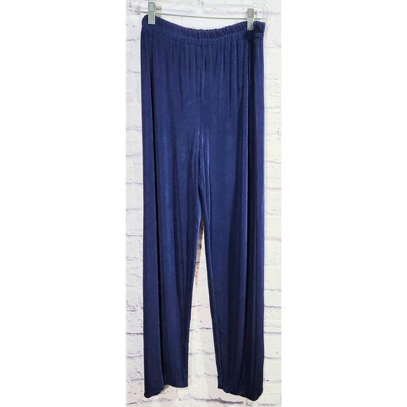 Blue Liquid Knit Elastic Waist Pull On Pants Medium Lightweight Flowy Stretchy - Picture 1 of 5
